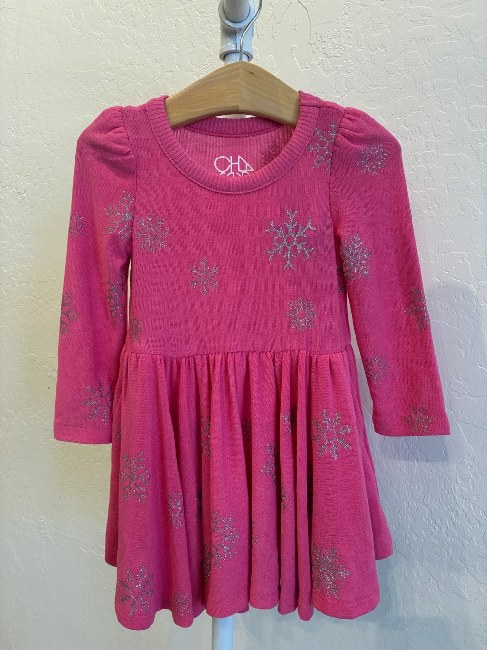 Chaser Hot Pink Long-Sleeve Snowflake Dress for Kids